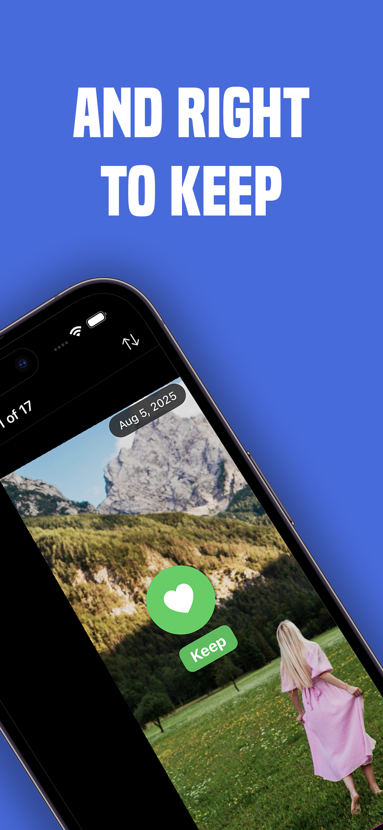 오른쪽으로 스와이프하여 좋아하는 사진 보관